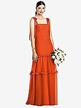 Front View Thumbnail - Tangerine Tango Bowed Tie-Shoulder Chiffon Dress with Tiered Ruffle Skirt