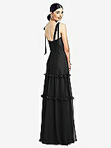 Rear View Thumbnail - Black Bowed Tie-Shoulder Chiffon Dress with Tiered Ruffle Skirt