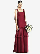 Front View Thumbnail - Claret Bowed Tie-Shoulder Chiffon Dress with Tiered Ruffle Skirt