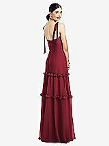 Rear View Thumbnail - Claret Bowed Tie-Shoulder Chiffon Dress with Tiered Ruffle Skirt