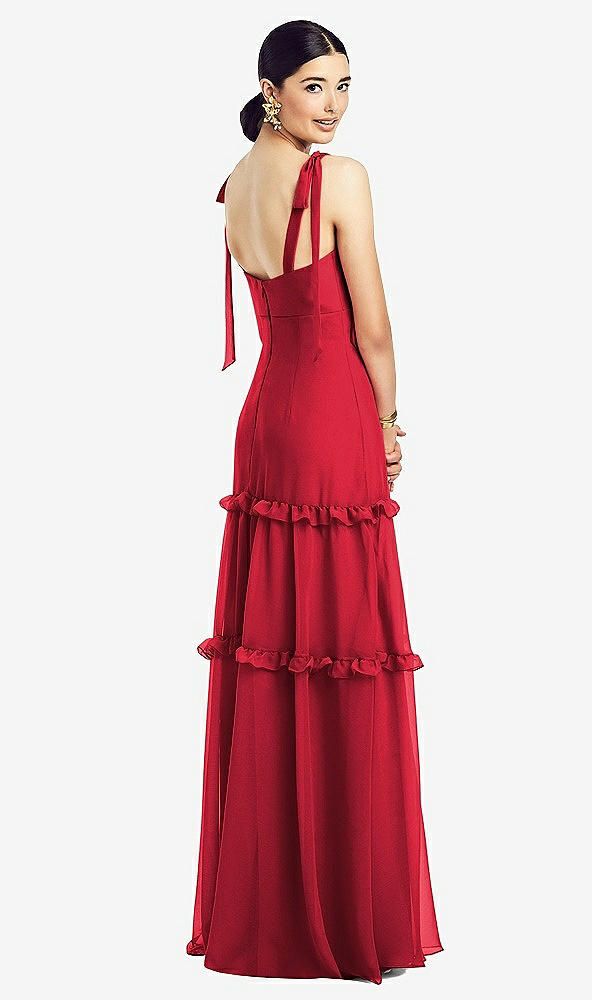 Back View - Flame Bowed Tie-Shoulder Chiffon Dress with Tiered Ruffle Skirt