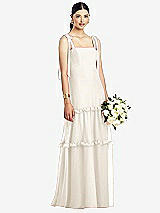 Front View Thumbnail - Ivory Bowed Tie-Shoulder Chiffon Dress with Tiered Ruffle Skirt