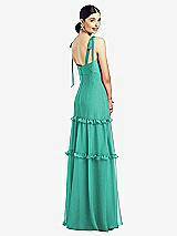 Rear View Thumbnail - Pantone Turquoise Bowed Tie-Shoulder Chiffon Dress with Tiered Ruffle Skirt
