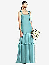Front View Thumbnail - Spa Bowed Tie-Shoulder Chiffon Dress with Tiered Ruffle Skirt