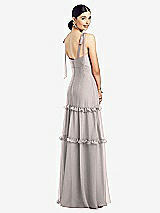 Rear View Thumbnail - Taupe Bowed Tie-Shoulder Chiffon Dress with Tiered Ruffle Skirt