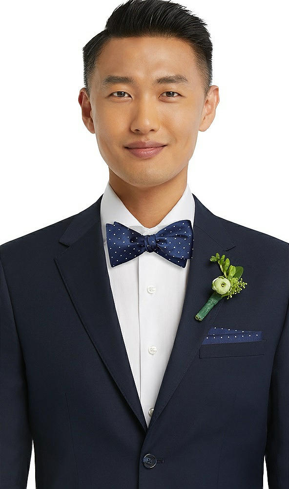 Front View - Sofia Blue/mist/ivory Modern Polka Dot Self-Tie Bow-Tie