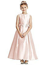 Front View Thumbnail - Blush Princess Line Satin Twill Flower Girl Dress with Bows
