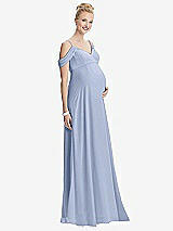 Front View Thumbnail - Sky Blue Draped Cold-Shoulder Chiffon Maternity Dress