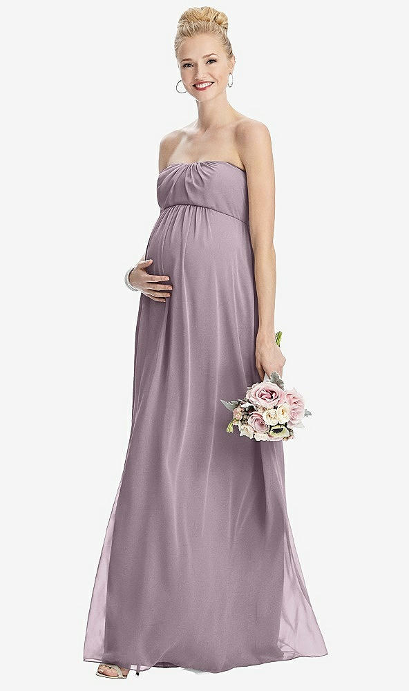 Front View - Lilac Dusk Strapless Chiffon Shirred Skirt Maternity Dress