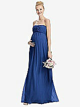Front View Thumbnail - Classic Blue Strapless Chiffon Shirred Skirt Maternity Dress