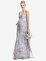 Front View Thumbnail - Butterfly Botanica Silver Dove Strapless Chiffon Shirred Skirt Maternity Dress