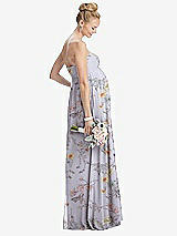 Rear View Thumbnail - Butterfly Botanica Silver Dove Strapless Chiffon Shirred Skirt Maternity Dress