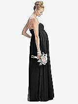 Rear View Thumbnail - Black Strapless Chiffon Shirred Skirt Maternity Dress