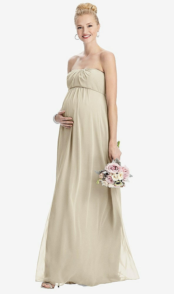 Front View - Champagne Strapless Chiffon Shirred Skirt Maternity Dress