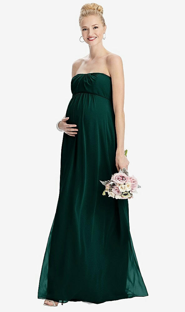 Front View - Evergreen Strapless Chiffon Shirred Skirt Maternity Dress