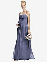 Front View Thumbnail - French Blue Strapless Chiffon Shirred Skirt Maternity Dress