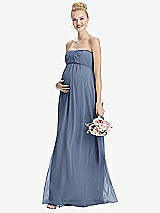 Front View Thumbnail - Larkspur Blue Strapless Chiffon Shirred Skirt Maternity Dress