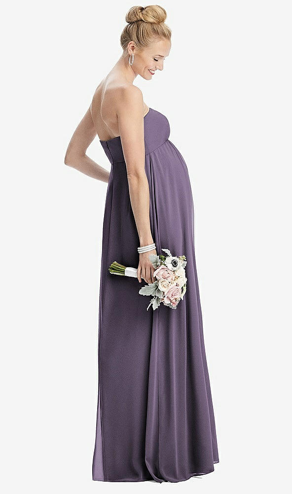 Back View - Lavender Strapless Chiffon Shirred Skirt Maternity Dress