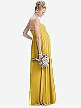 Rear View Thumbnail - Marigold Strapless Chiffon Shirred Skirt Maternity Dress