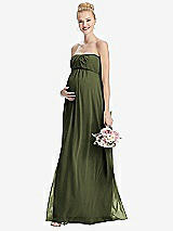 Front View Thumbnail - Olive Green Strapless Chiffon Shirred Skirt Maternity Dress