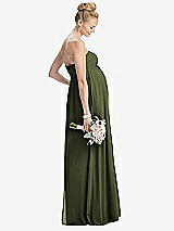 Rear View Thumbnail - Olive Green Strapless Chiffon Shirred Skirt Maternity Dress