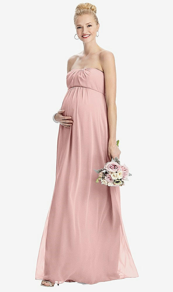 Front View - Rose - PANTONE Rose Quartz Strapless Chiffon Shirred Skirt Maternity Dress