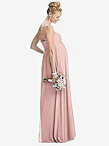 Rear View Thumbnail - Rose - PANTONE Rose Quartz Strapless Chiffon Shirred Skirt Maternity Dress