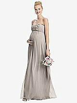 Front View Thumbnail - Taupe Strapless Chiffon Shirred Skirt Maternity Dress