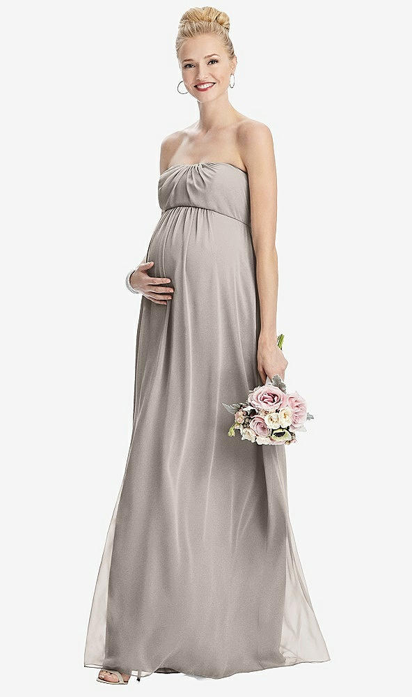 Front View - Taupe Strapless Chiffon Shirred Skirt Maternity Dress