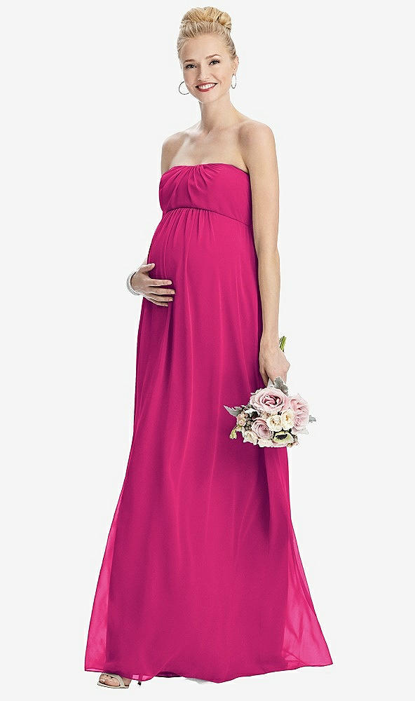 Front View - Think Pink Strapless Chiffon Shirred Skirt Maternity Dress