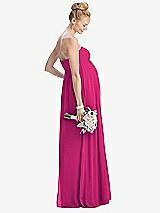 Rear View Thumbnail - Think Pink Strapless Chiffon Shirred Skirt Maternity Dress