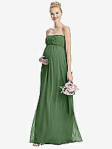 Front View Thumbnail - Vineyard Green Strapless Chiffon Shirred Skirt Maternity Dress