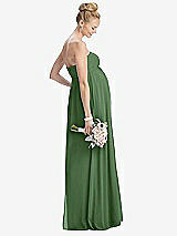 Rear View Thumbnail - Vineyard Green Strapless Chiffon Shirred Skirt Maternity Dress