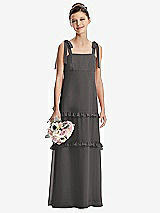 Front View Thumbnail - Caviar Gray Tie-Shoulder Juniors Dress with Tiered Ruffle Skirt