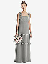 Front View Thumbnail - Chelsea Gray Tie-Shoulder Juniors Dress with Tiered Ruffle Skirt