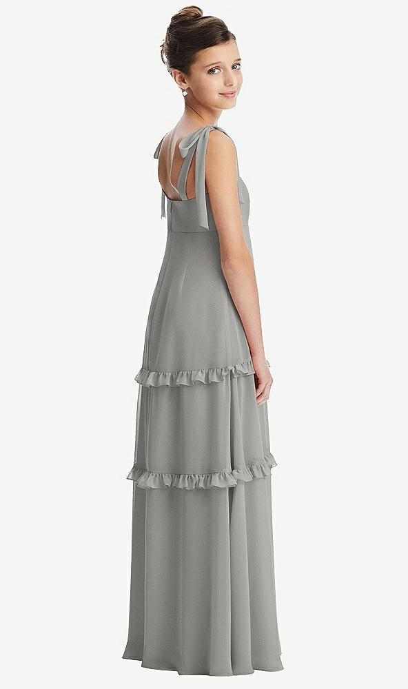 Back View - Chelsea Gray Tie-Shoulder Juniors Dress with Tiered Ruffle Skirt