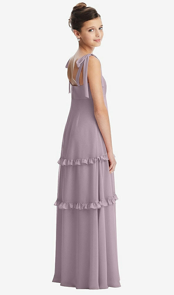 Back View - Lilac Dusk Tie-Shoulder Juniors Dress with Tiered Ruffle Skirt