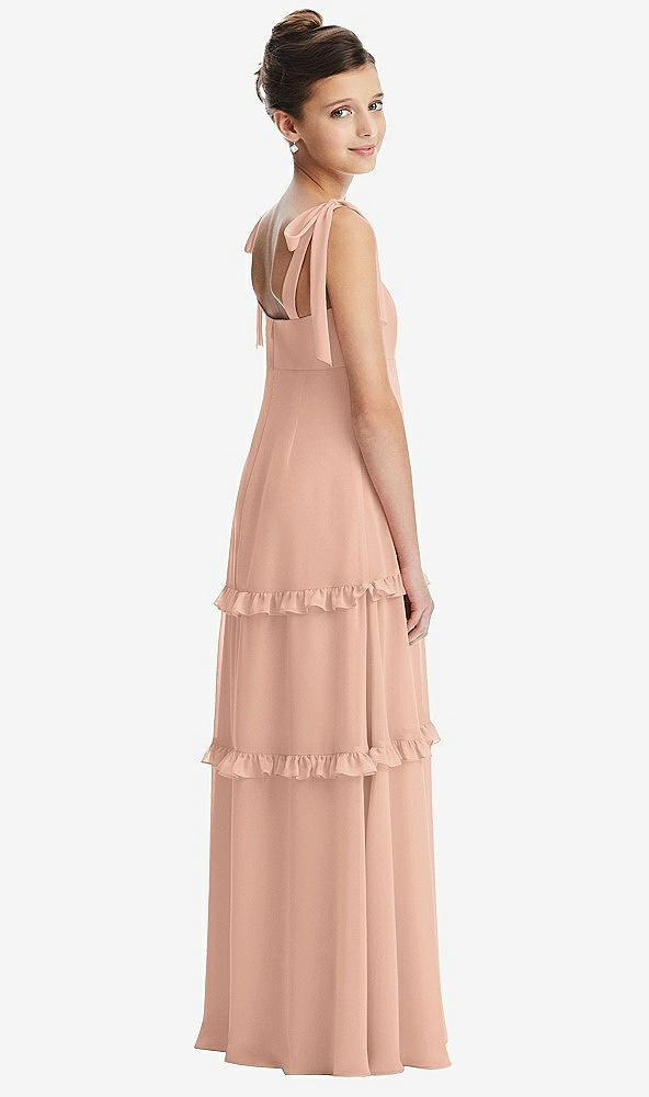Back View - Pale Peach Tie-Shoulder Juniors Dress with Tiered Ruffle Skirt