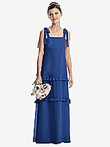 Front View Thumbnail - Classic Blue Tie-Shoulder Juniors Dress with Tiered Ruffle Skirt