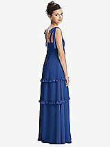 Rear View Thumbnail - Classic Blue Tie-Shoulder Juniors Dress with Tiered Ruffle Skirt