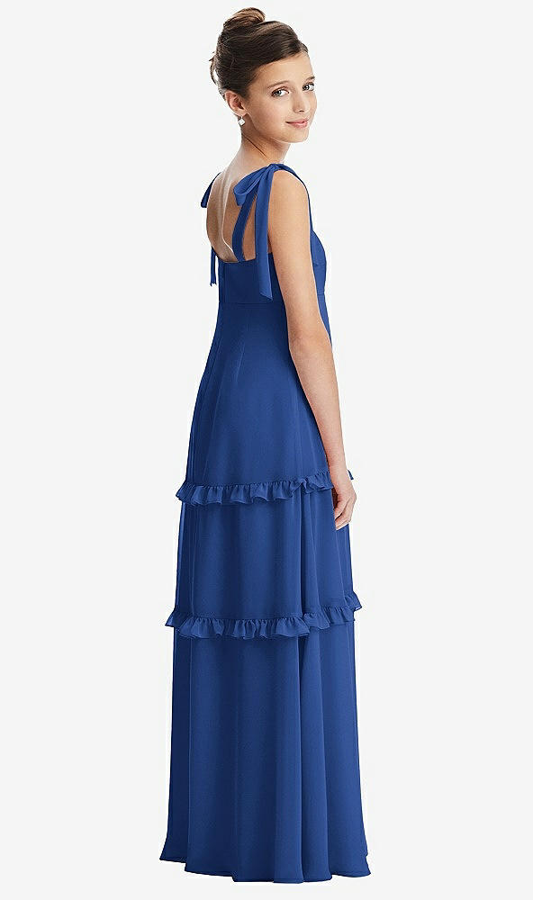 Back View - Classic Blue Tie-Shoulder Juniors Dress with Tiered Ruffle Skirt