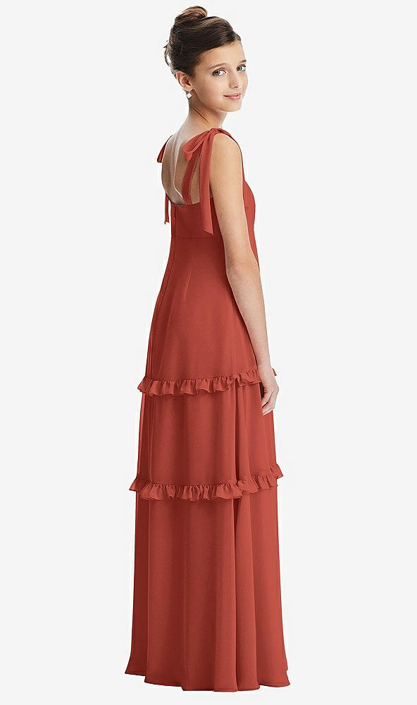 Back View - Amber Sunset Tie-Shoulder Juniors Dress with Tiered Ruffle Skirt