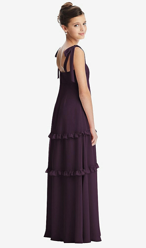 Back View - Aubergine Tie-Shoulder Juniors Dress with Tiered Ruffle Skirt