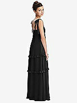 Rear View Thumbnail - Black Tie-Shoulder Juniors Dress with Tiered Ruffle Skirt