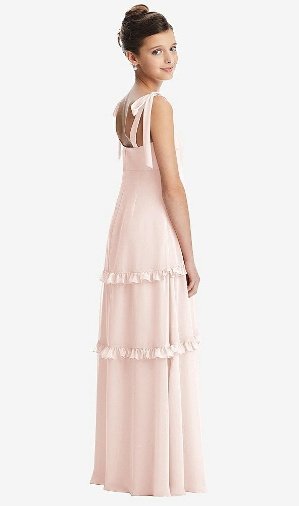 Back View - Blush Tie-Shoulder Juniors Dress with Tiered Ruffle Skirt