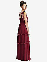Rear View Thumbnail - Burgundy Tie-Shoulder Juniors Dress with Tiered Ruffle Skirt