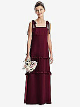 Front View Thumbnail - Cabernet Tie-Shoulder Juniors Dress with Tiered Ruffle Skirt