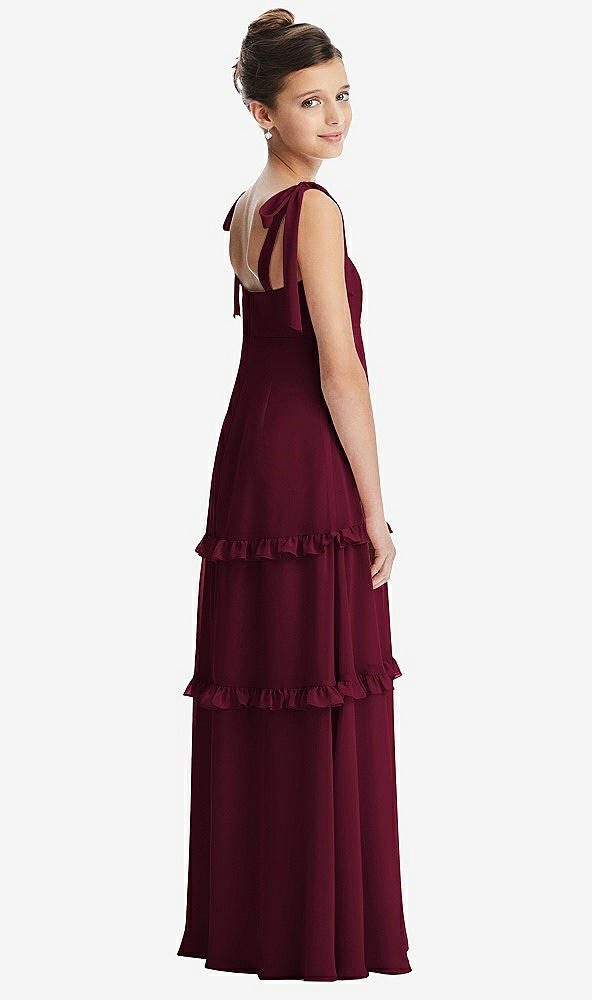 Back View - Cabernet Tie-Shoulder Juniors Dress with Tiered Ruffle Skirt