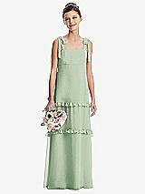 Front View Thumbnail - Celadon Tie-Shoulder Juniors Dress with Tiered Ruffle Skirt