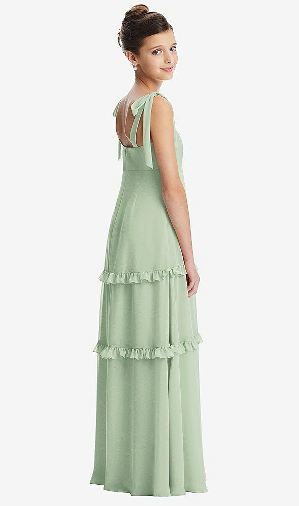 Back View - Celadon Tie-Shoulder Juniors Dress with Tiered Ruffle Skirt